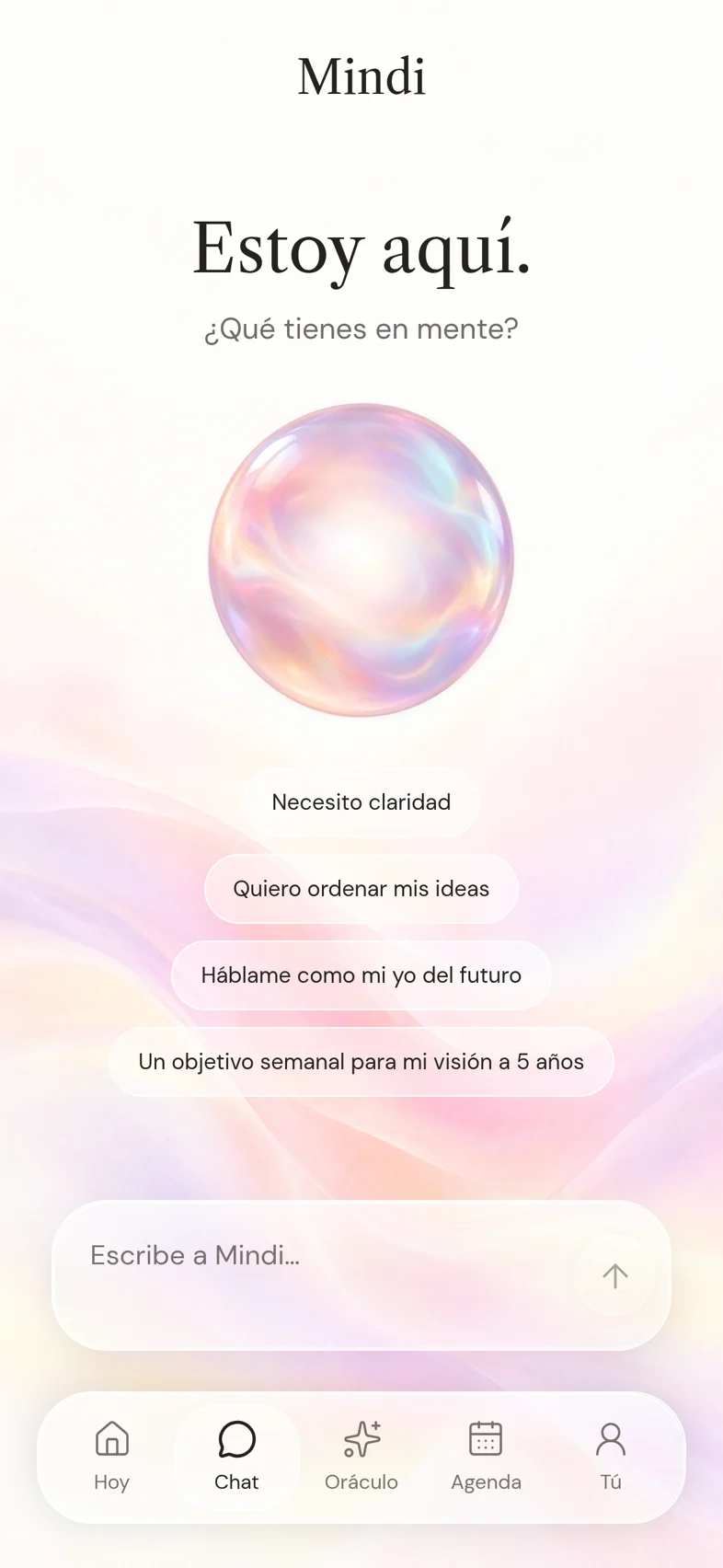 Chat de Mindi: Estoy aquí. ¿Qué tienes en mente?